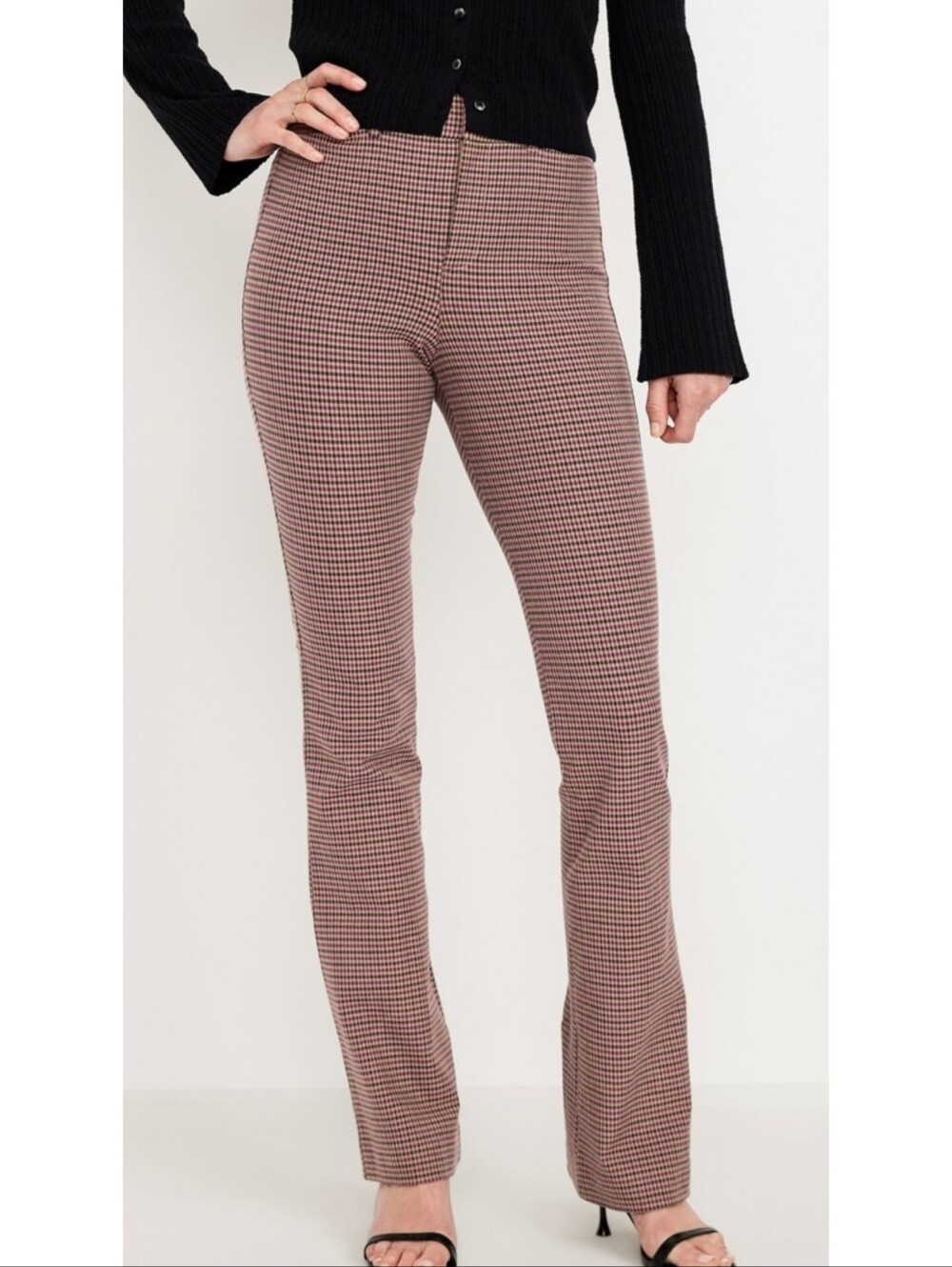 Old Navy High Rise Pixie Flare Pants In Brown Check Size 8